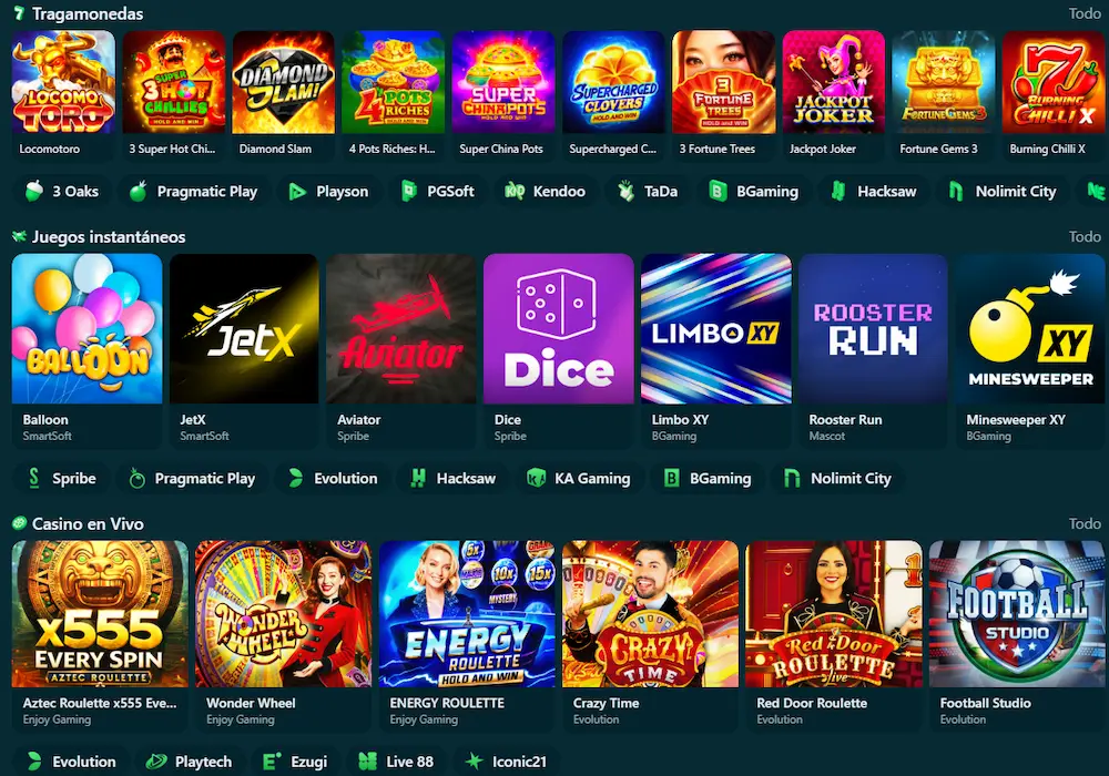 Lobby de juegos de casino en BetonWin