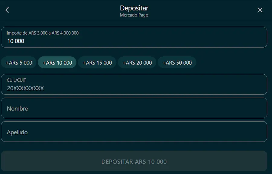 Depósito con Mercado Pago en BetonWin