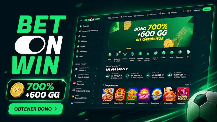 Logo de BetonWin con interfaz de apuestas online y secciones de casino en pantalla